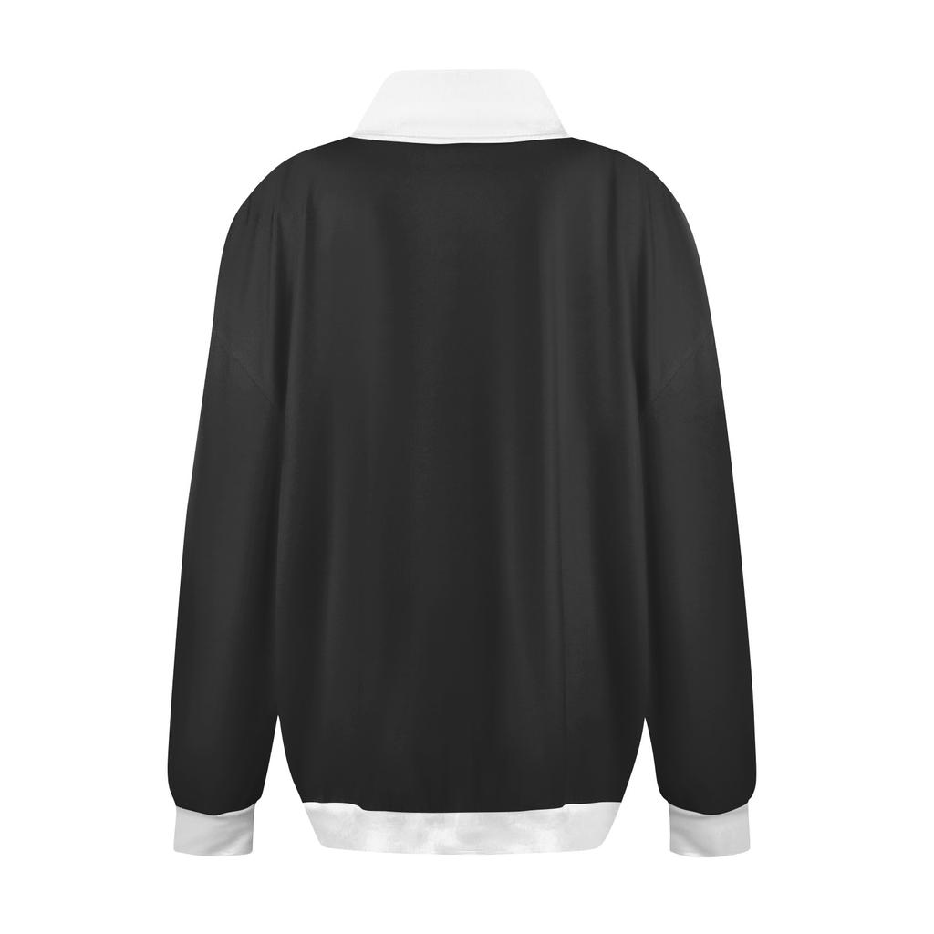Women's Fashion Color Block Long Sleeve Loose Slit Half Turtleneck Sweatshirt Top