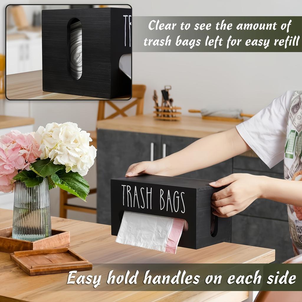 Wall-Mounted Wooden Trash Bag Dispenser - Space-Saving Kitchen Organizer with Easy View Window, Storage Bins for Home Organization