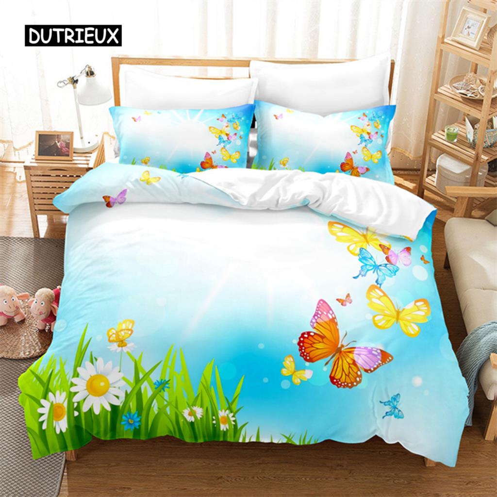 Butterfly Flower Queen Bedding Set Duvet Cover Set Bedding Digital Printing Bed Linen King Size Duvet Cover Set Bedding Set