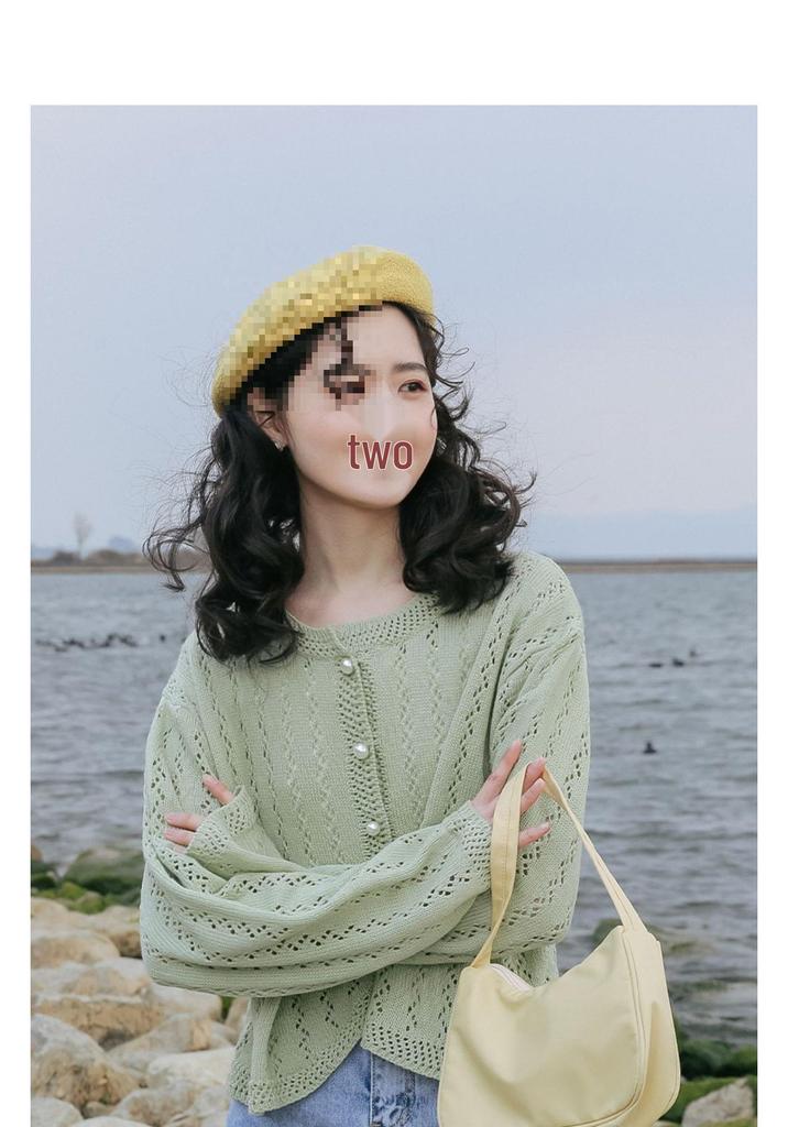 Women's Lightweight Knit Cardigan - Spring 2026 New Style, Solid Color, Gentle Sun Protection, Hollow-Out Design.