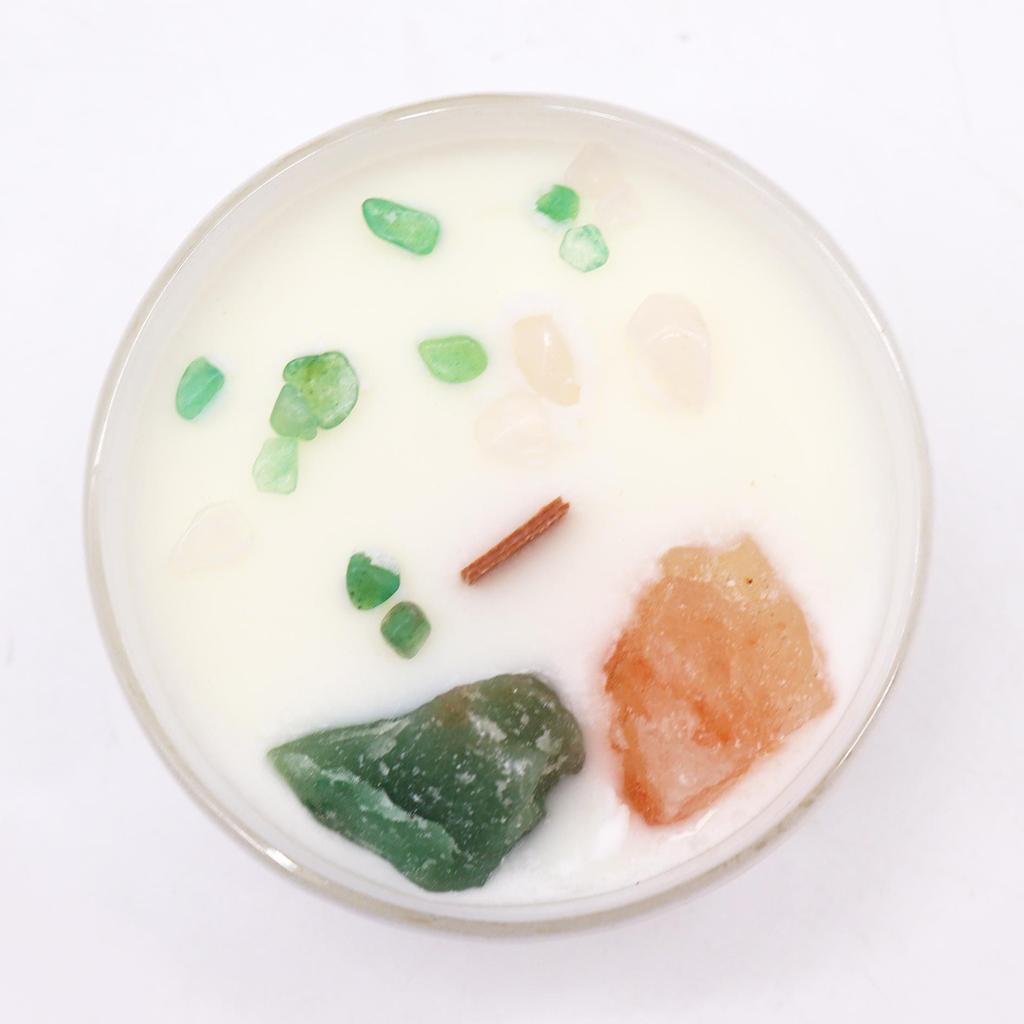Heart Chakra Crystal Candle, Rose Quartz and Jade