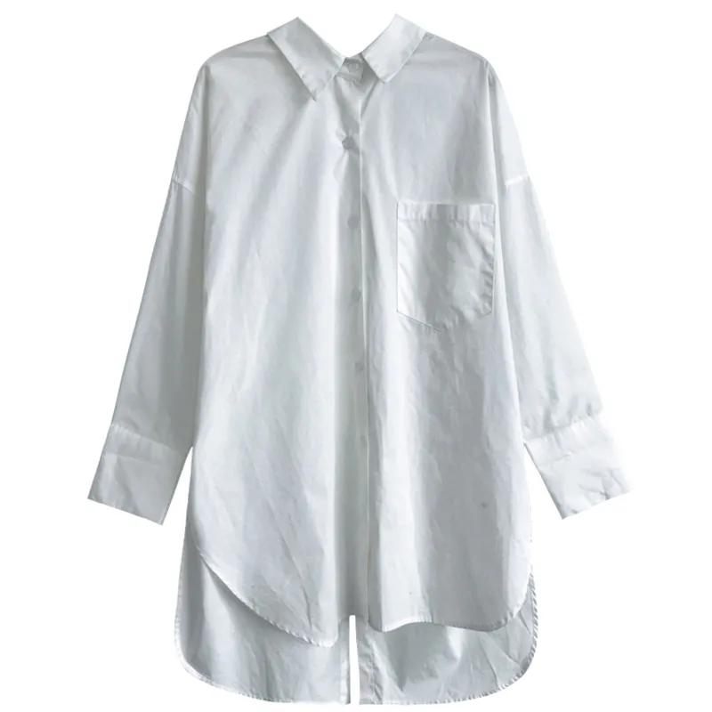 WTEMPO Women White Large Size Shirt Lapel Casual Solid Long Sleeve Buttons Asymmetrical Tops Autumn Loose Commute Shirts