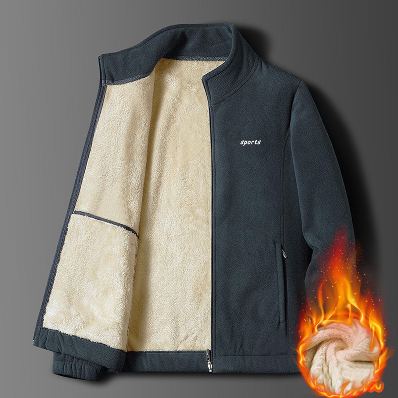 

Мужская однотонная повседневная флисовая куртка с утолщением, мужское теплое флисовое пальто с длинными рукавами и воротником-стойкой L