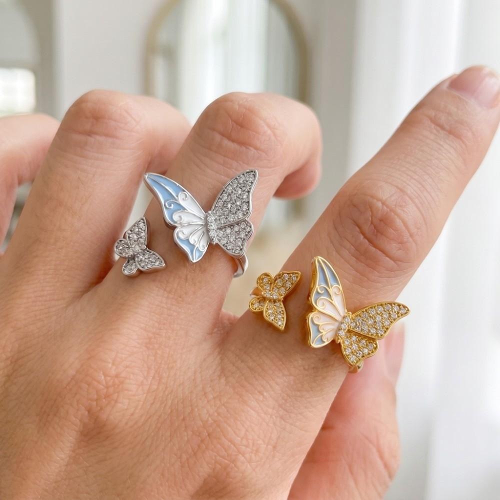 Enamel Butterfly Open Ring Elegant Finger Jewelry Gifts for Women Butterfly Zircon Ring Girls