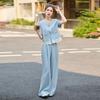 Temperament Socialite Xiaoxiang Fan Suit Women's Summer New Design Sense Fashion Professional Wide-leg Pants Two-piece Set
