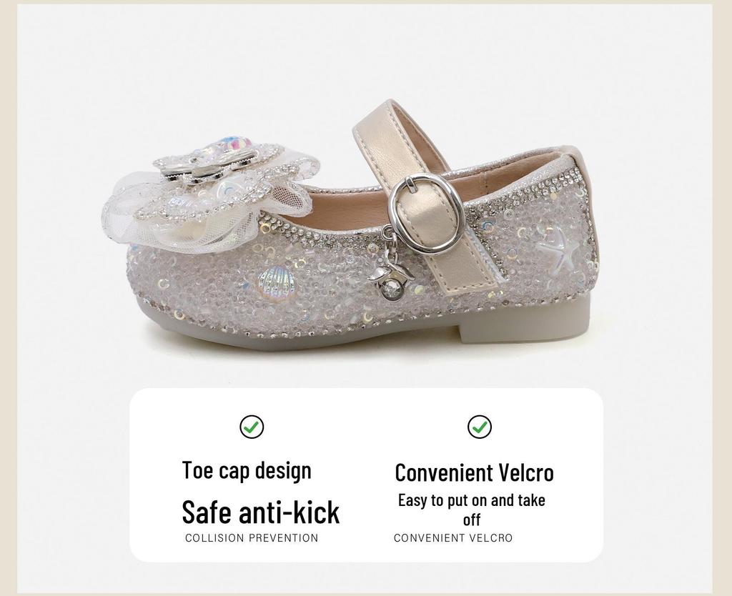 Spring 2026 Korean Style Baby Crystal Bowknot Soft Sole Flats