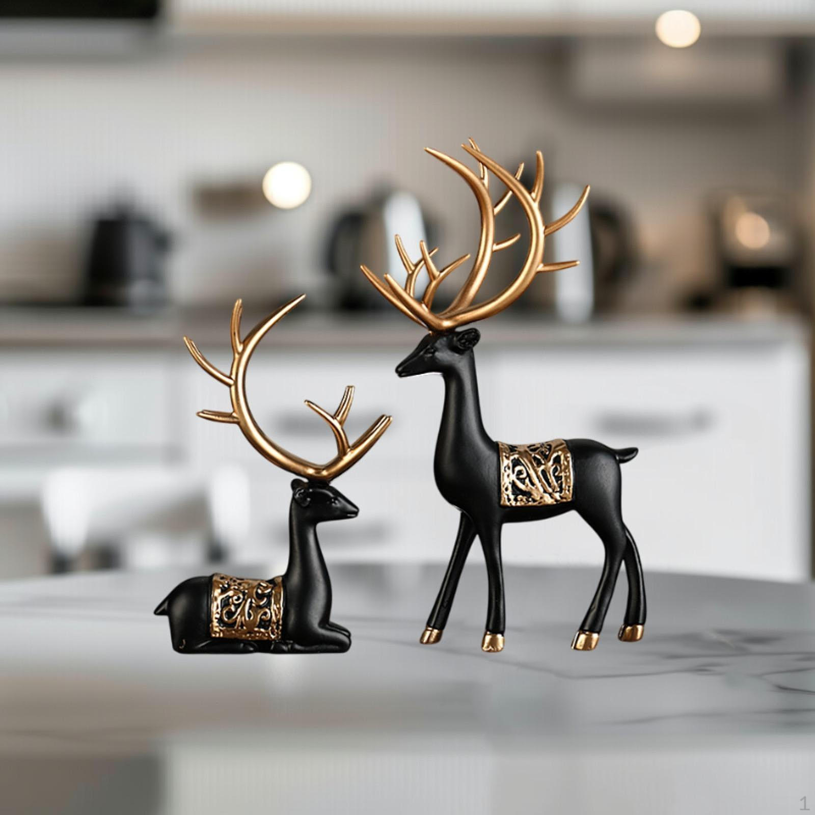 2 шт. Фигурки оленей для украшения стола, статуэтки животных из смолы для гостиной чёрный