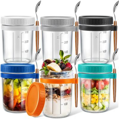 6Pcs Overnight Oat Containers with Lids Food Grade BPA Free Heat-Resistant Glass Mason Jars Airtight Leak-Proof Overnight Oats Jars