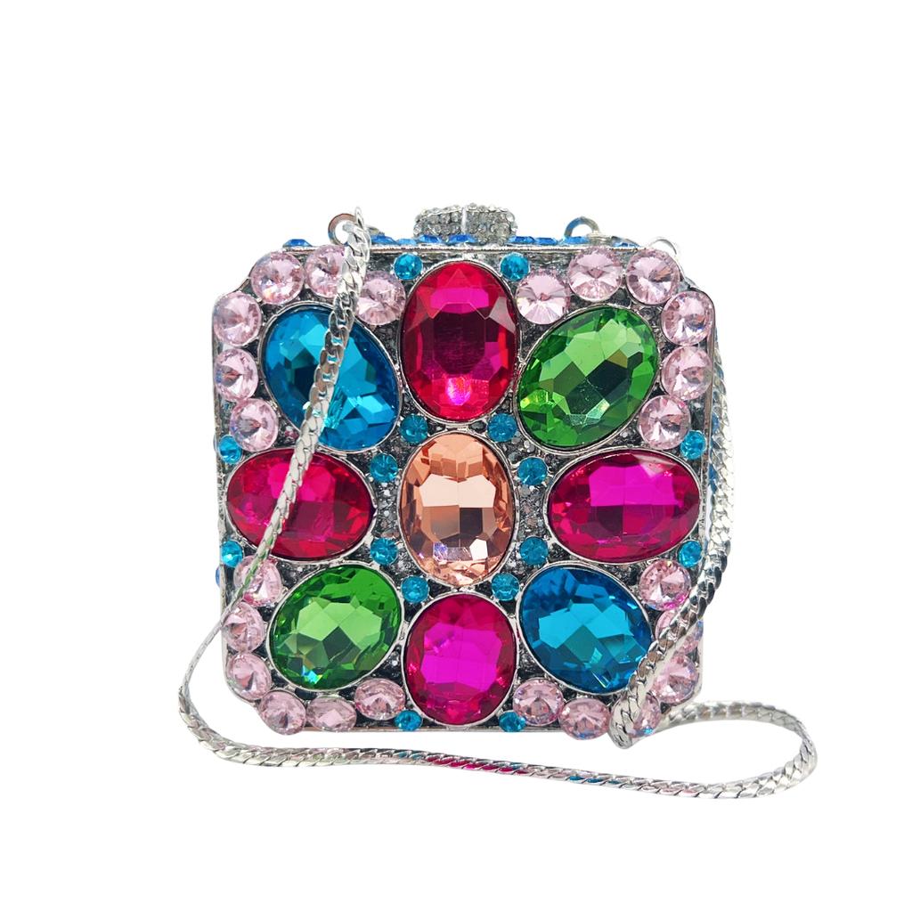 Women's Square Evening Crystal Clutch Bag Large Diamond Dinner Clutch Hollow Out Banquet Rhinestone Handbag Special Occasions
