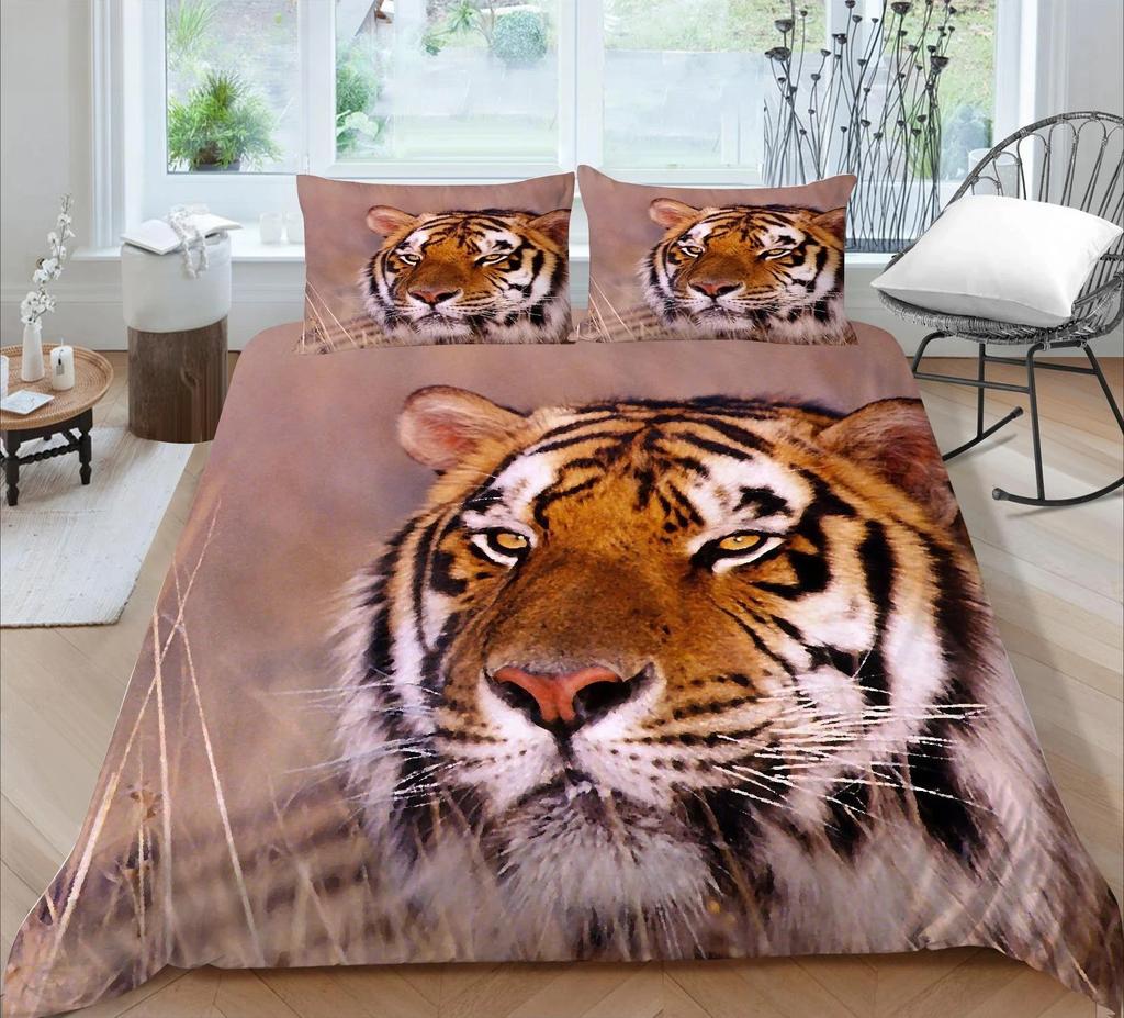 Sada povlečení Tiger Red Rose Flower Přikrývka pro chlapce Africké safari Divoká zvířata Velká kočka Queen King Polyesterový povlak na přikrývku