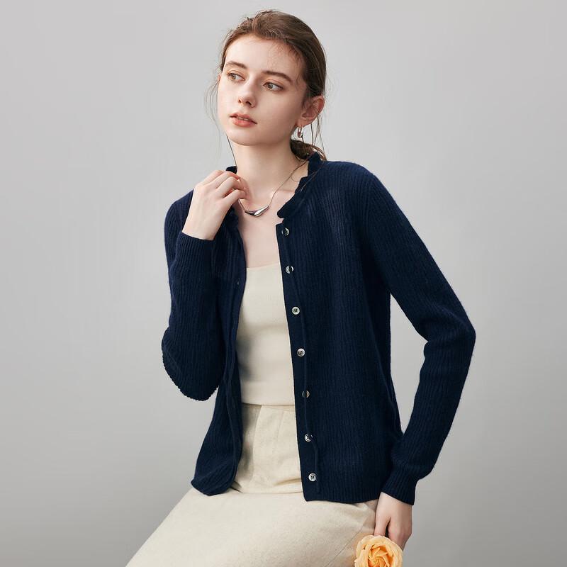 

Женский кашемировый кардиган с кружевной отделкой и круглым вырезом L