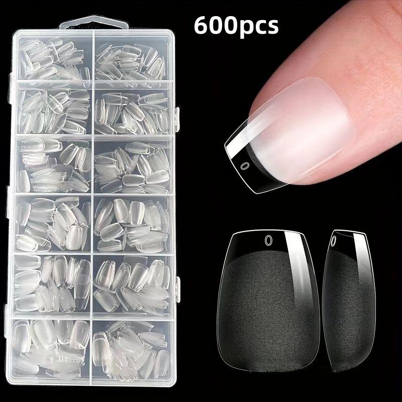 Soft Gel False Nail Tips 120/240/504/600Pcs Semi-matte Finish Square Almond French Coffin Full Cover Extensions Fingertip Set