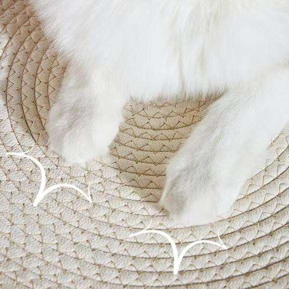 Japon Pet Kedi Yatağı Yuvarlak El Dokuma Rattan Kedi Yatakları Yaz Soğutma Yavru Sepeti Pamuk Halat Kedi Tırmalama Sepetleri