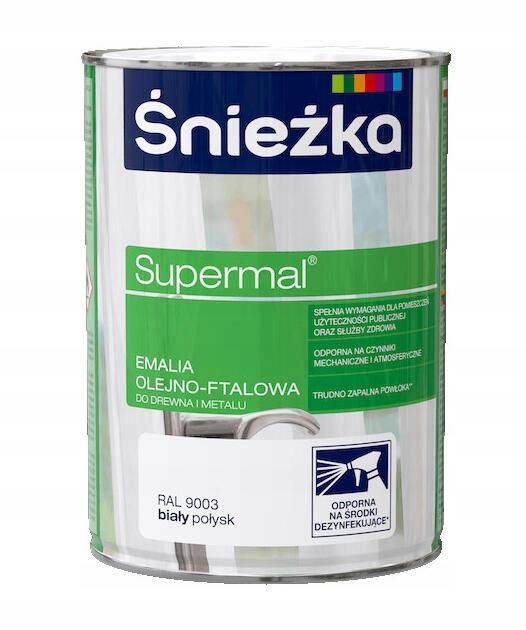 Śnieżka Supermal Emalia Olejno-Ftalowa Drewno Metal Biały Połysk 0,8L
