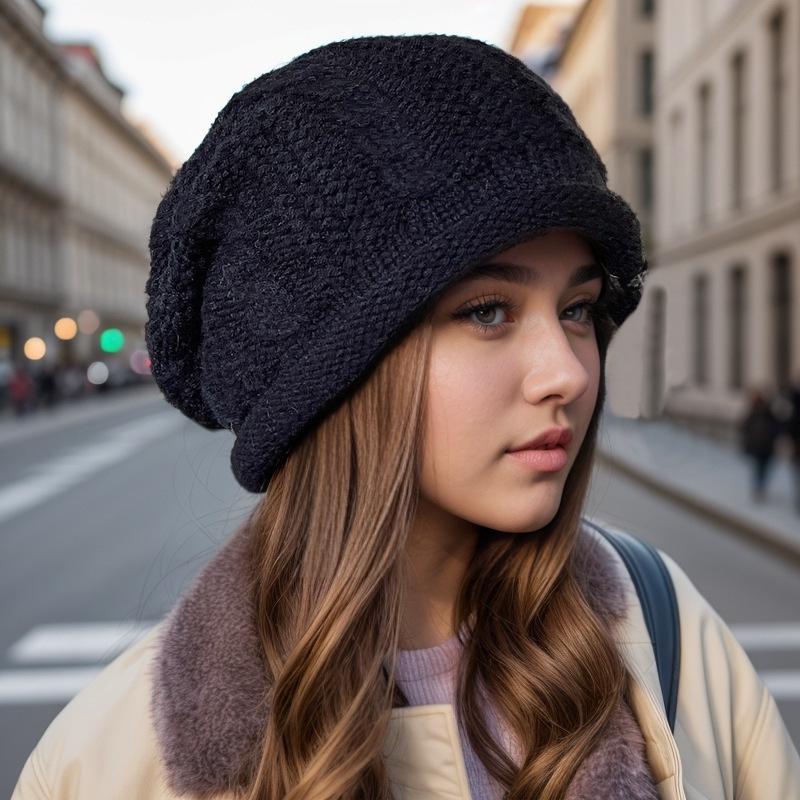 Women's European & American Fashion Wool Slouchy Hat - Warm, Cold-Proof, Versatile for Autumn & Winter, Fits Large Head Circumference