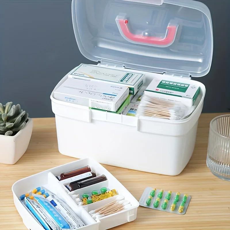 1pc Portable Medicine Box - 3-Layer First Aid Organizer for Travel/Home | Red Design, Compact PP Storag