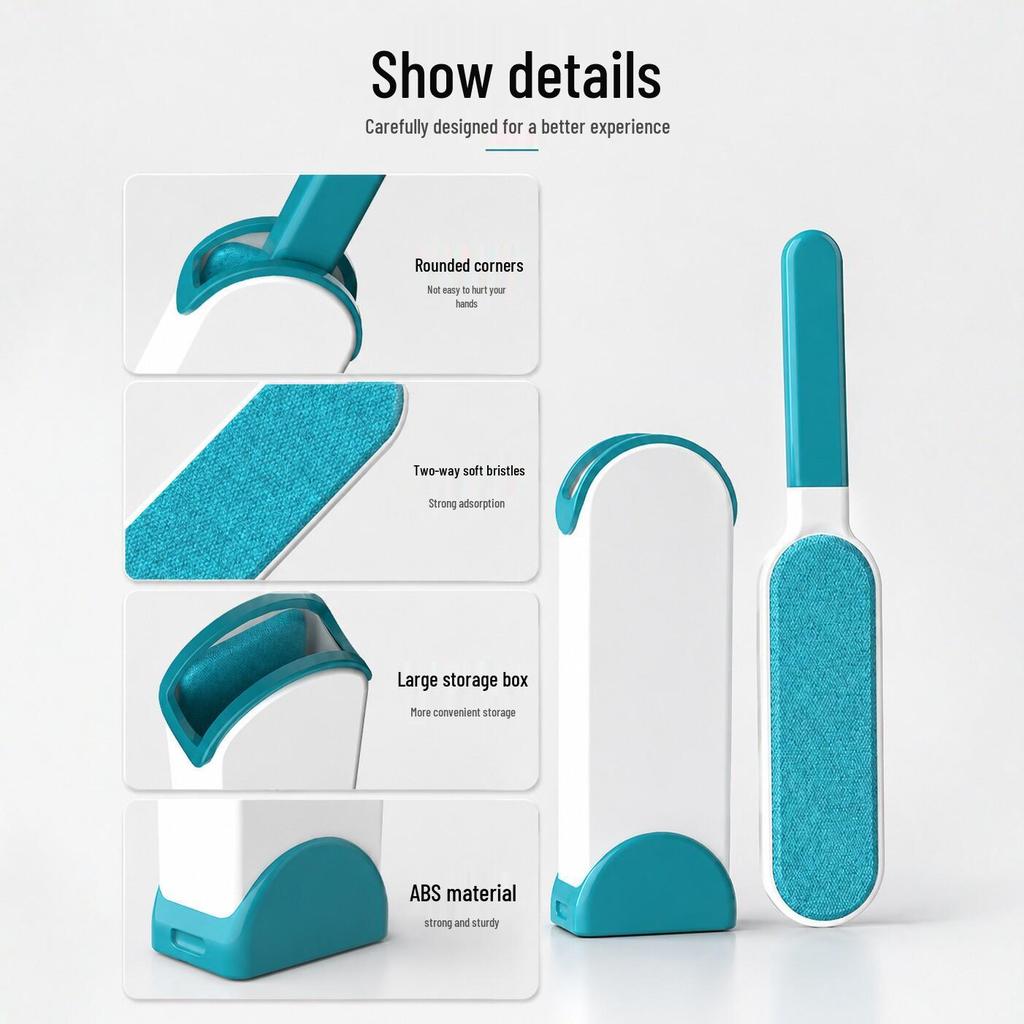 Dual-Sided Lint Remover Brush with Storage Box for Clothes and Pet Hair Removal
