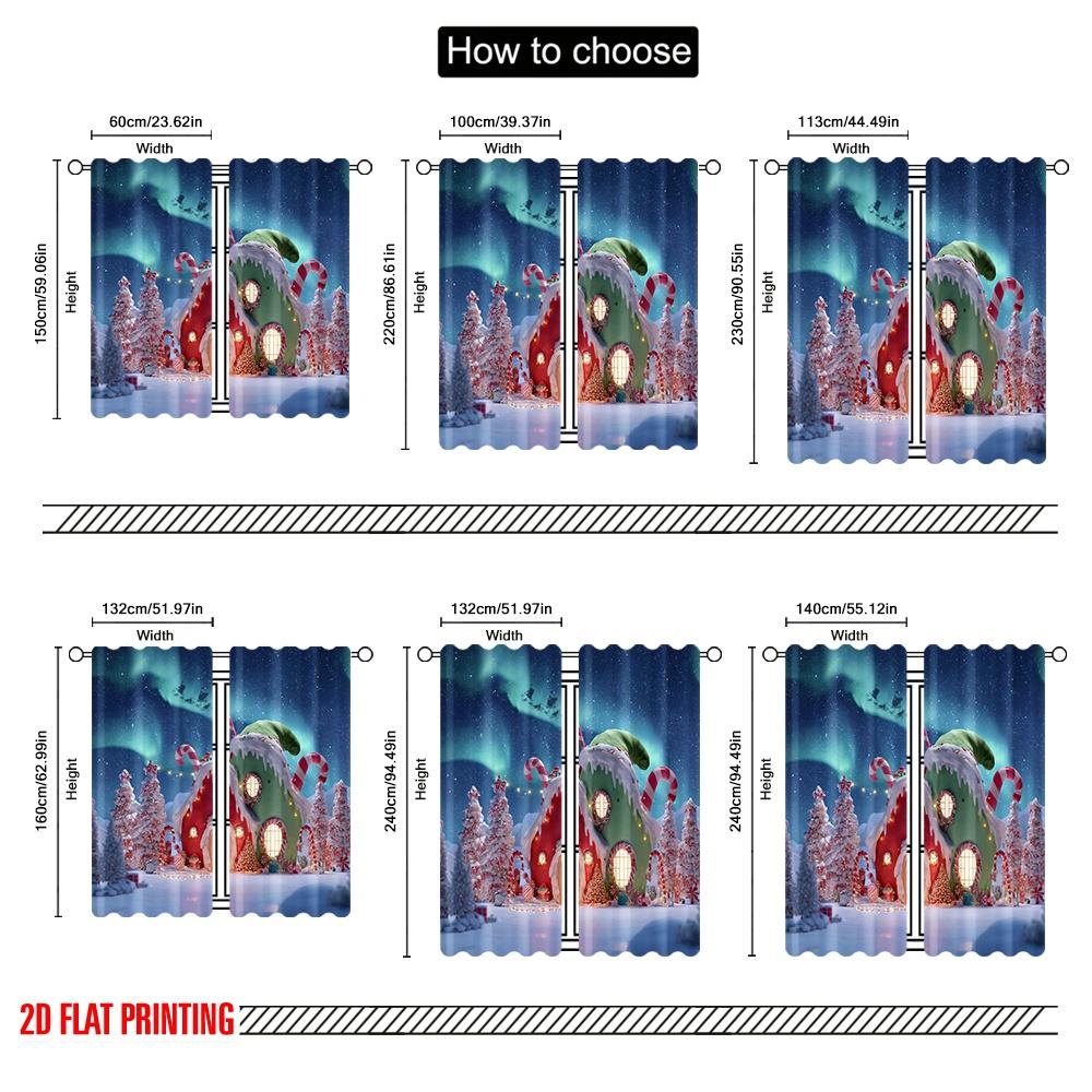 2pcs,2D Plane Printing Curtain Popular Christmas Red Truck Durable 100% Polyester Fabric (without Rod) Art Deco Festive for