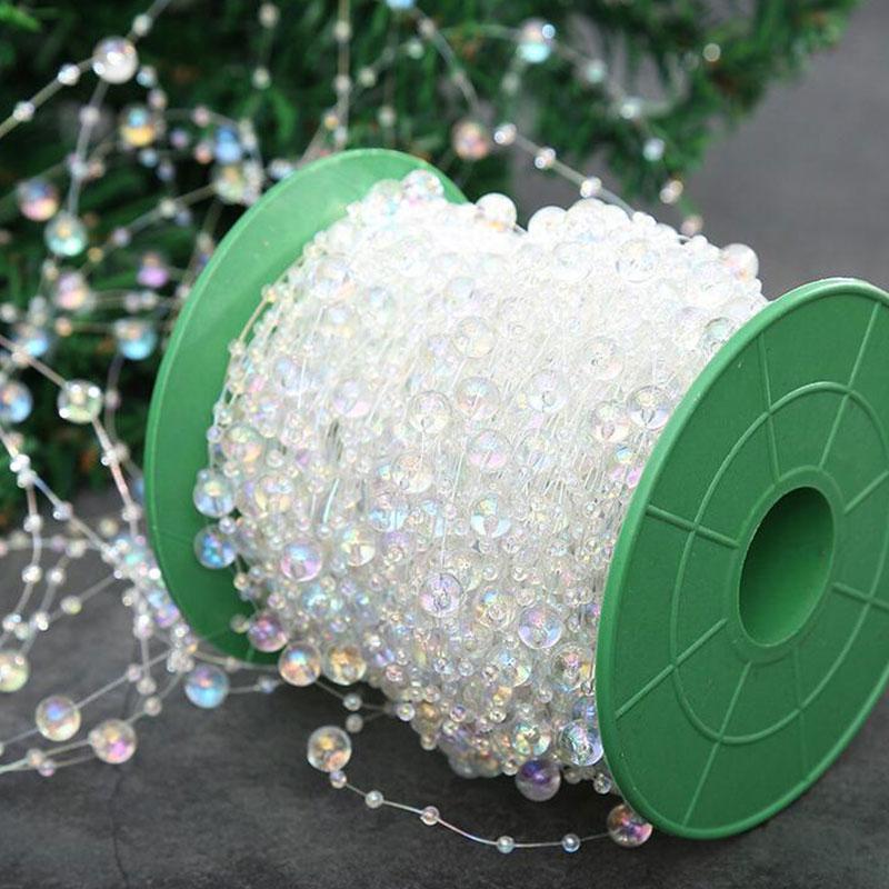 30/40/60m/1roll Imitation Pearl Fishing Line Chain Crystal Beads String Wedding Party Decoration DIY Christmas Tree Decor