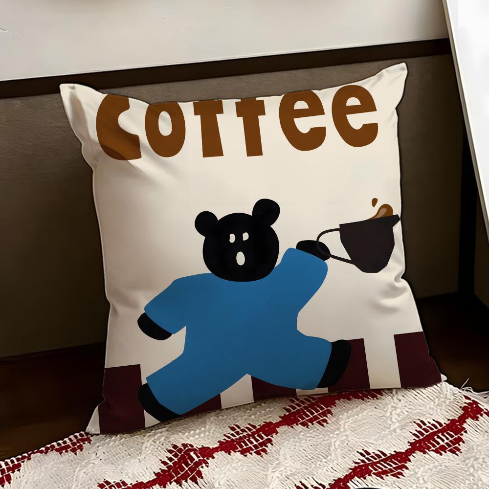 Creative Coffee Illustration Cushion Cover Reversible Soft Durable Pillow Cover Home  Car MultiScene Use for Daily Comfort