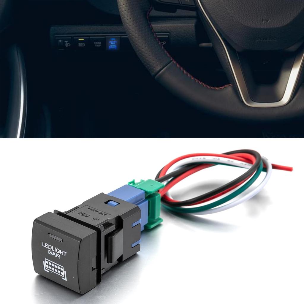 Rear Light Push Button Blue Backlight Switch Short Circuit Protection with Connector Wire Compatible with Toyota Tacoma Tundra 4Runner Camry Corolla
