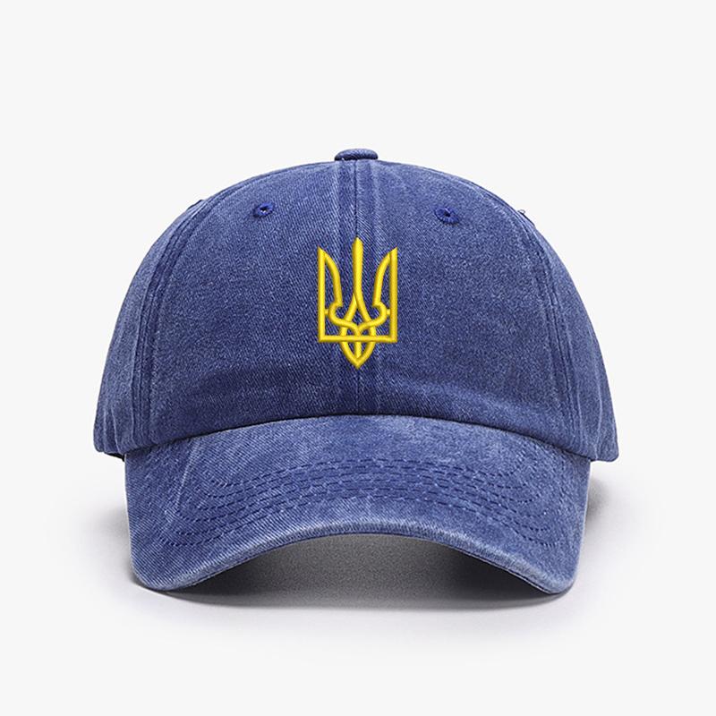 Embroidery Ukraine Trident Symbol Cotton Washed Fashion Sports Baseball Cap Adjstable Hip Hop Urban Street Style Dad Hat Visor Protection Snapback