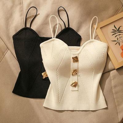 Tricoté Haut Court Femme Couleur Unie Fronde Hauts Tricots Débardeur Sexy Mince Camisole Sans Manches Récolte Hauts Gilet pour Les Femmes