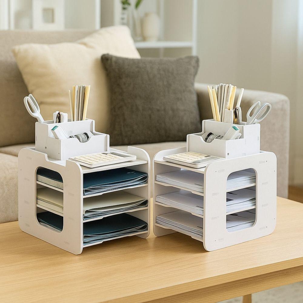 Large Capacity Table File Rack Space Saving Desk Top Shelf Creative File Holder  Office