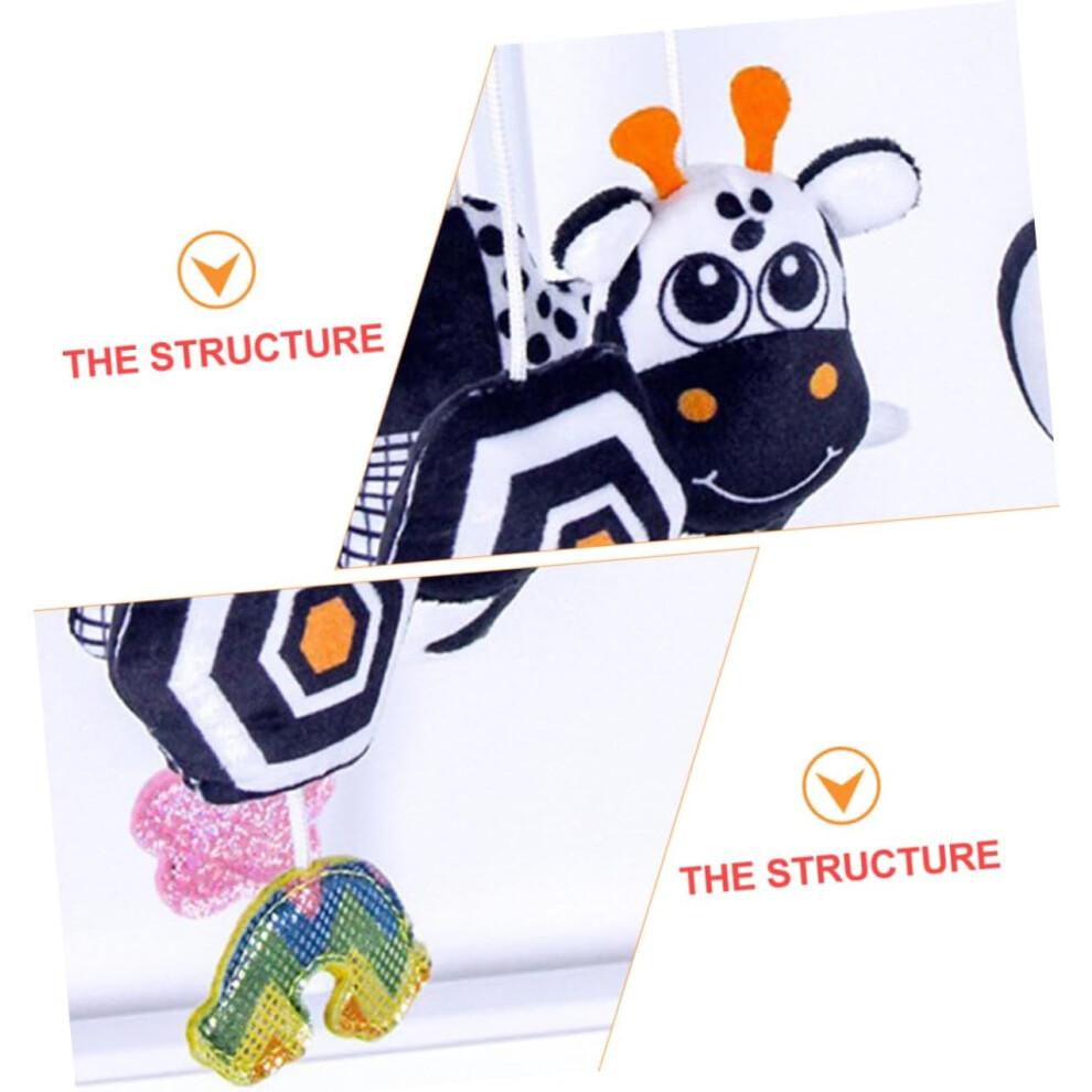 Plush Baby Crib Wind Chime Toy Hanging Pendant Infant Toy Squeaky Sound Stroller And Crib Compatible Black White Multi