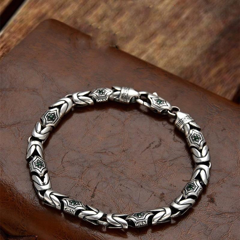 2026 Ping An Pattern Personalized Diamond Bracelet Court Green Retro Bracelet 18CM