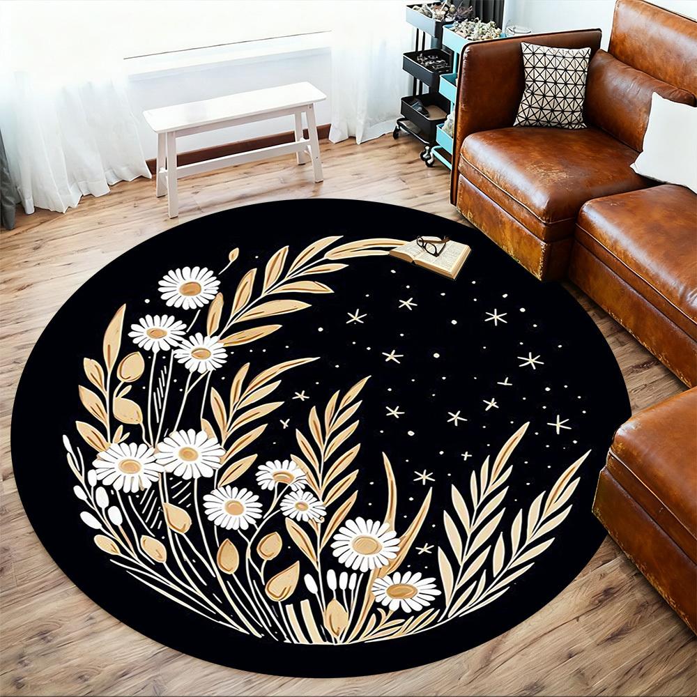1pc Flowers Night Round Chair Mat Area Rug - Non-Slip, Floor Mat for Office, Bedroom, Home Decor Christmas Gift-1002364