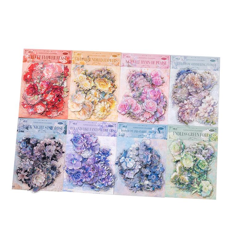 Flower Fantasy Illustration PET Sticker Pack: 40 Decorative Sheets for Journals & Collages