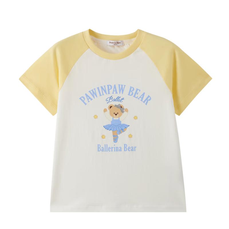 PawinPaw Girls  Cartoon Bear Color Block Raglan T-Shirt 130