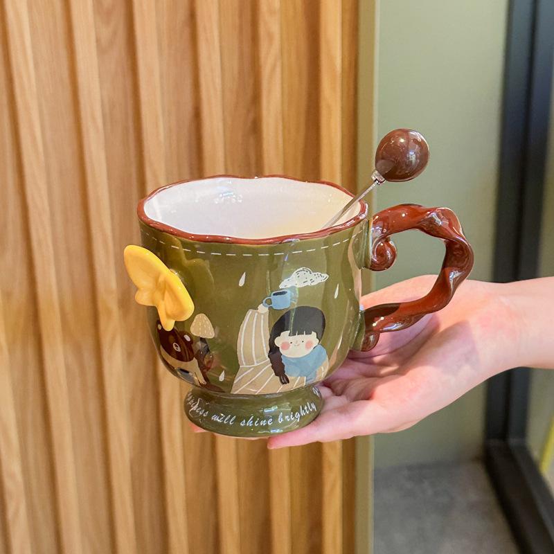 Birthday gifts for girlfriends, embossed butterfly mugs, vintage ceramic cups, coffee cups, practical souvenirs for girls