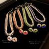 Diamond emerald square stud earrings necklace set niche creative collarbone chain temperament light luxury high-end jewelry women