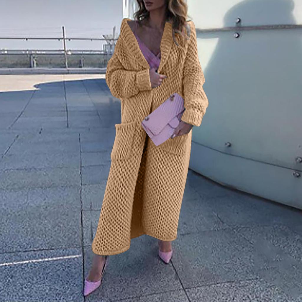 Women's Winter Long Lapel Warm Sweater Loose Knit Cardigan Jacket Solid Color Thick Fashion Sweater Coat