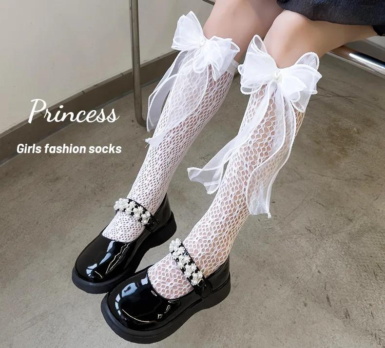Summer Children Girl Sock Fashion Fishnet JK Lolita Bow Calf Sock for Kids Girl Thin Breathable Mesh Knee High Sock for Toddler