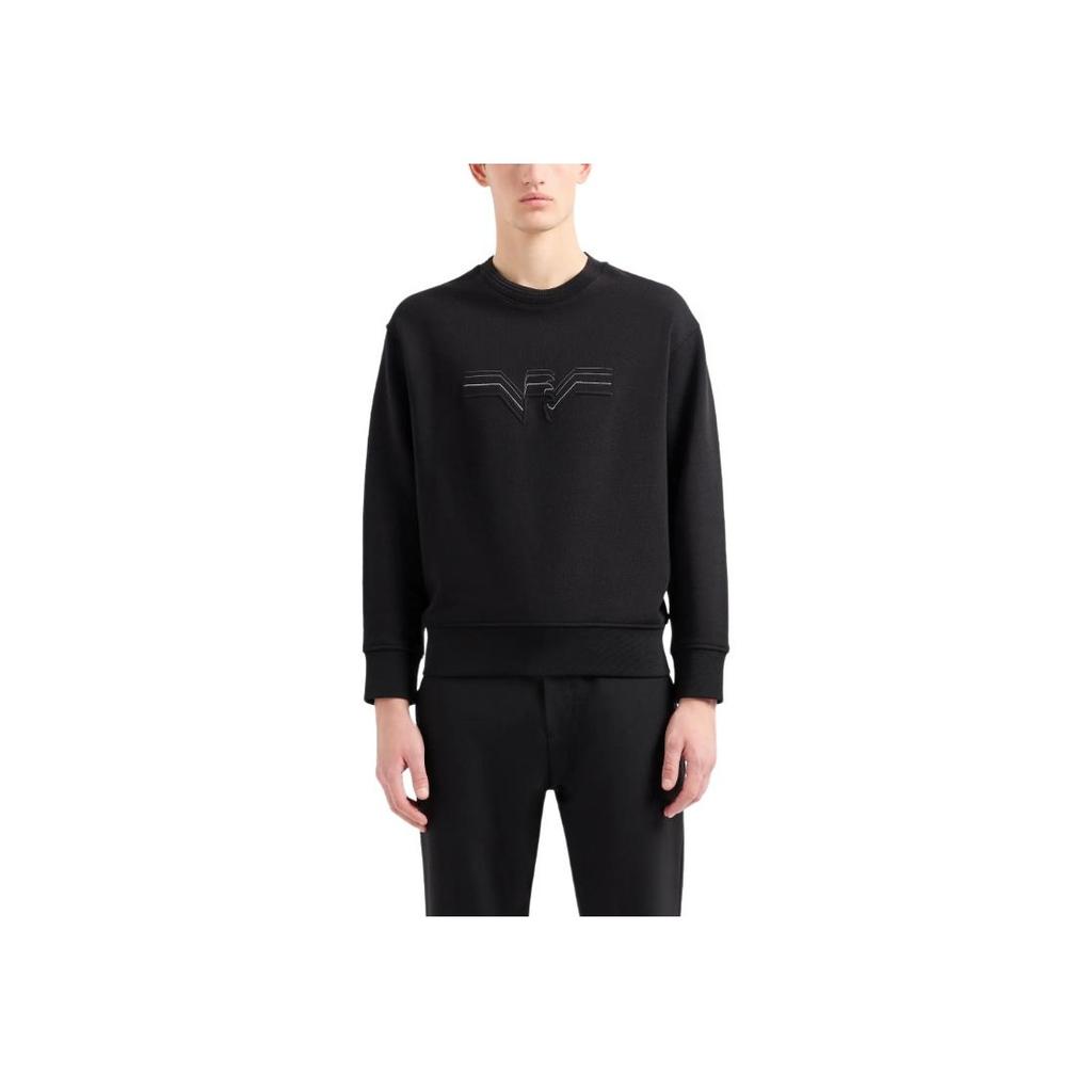 Emporio Armani Ss24 Solid Color Logo Embroidered Crew Neck Long Sleeve Sweatshirt Men sweatshirt Black 3D1M75-1JWPZ-0999