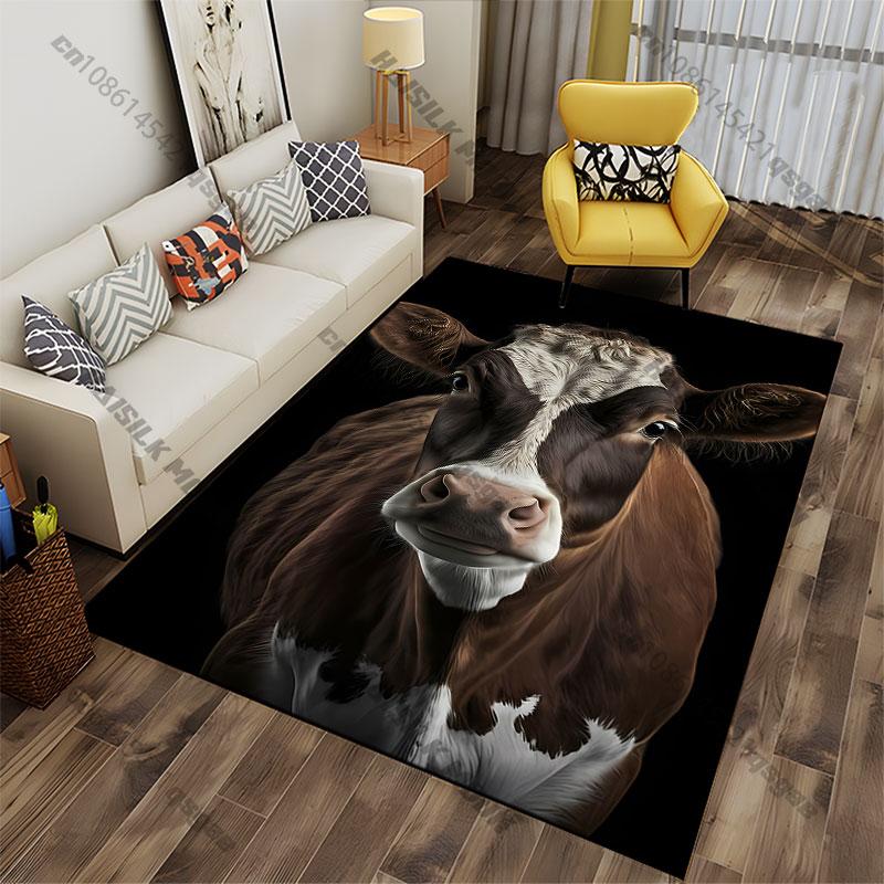 Cow Facing Forward In Darkness Carpet Yoga Living Room Room Decor Children's Crawling Mat Doormat Area Rug Games Mat