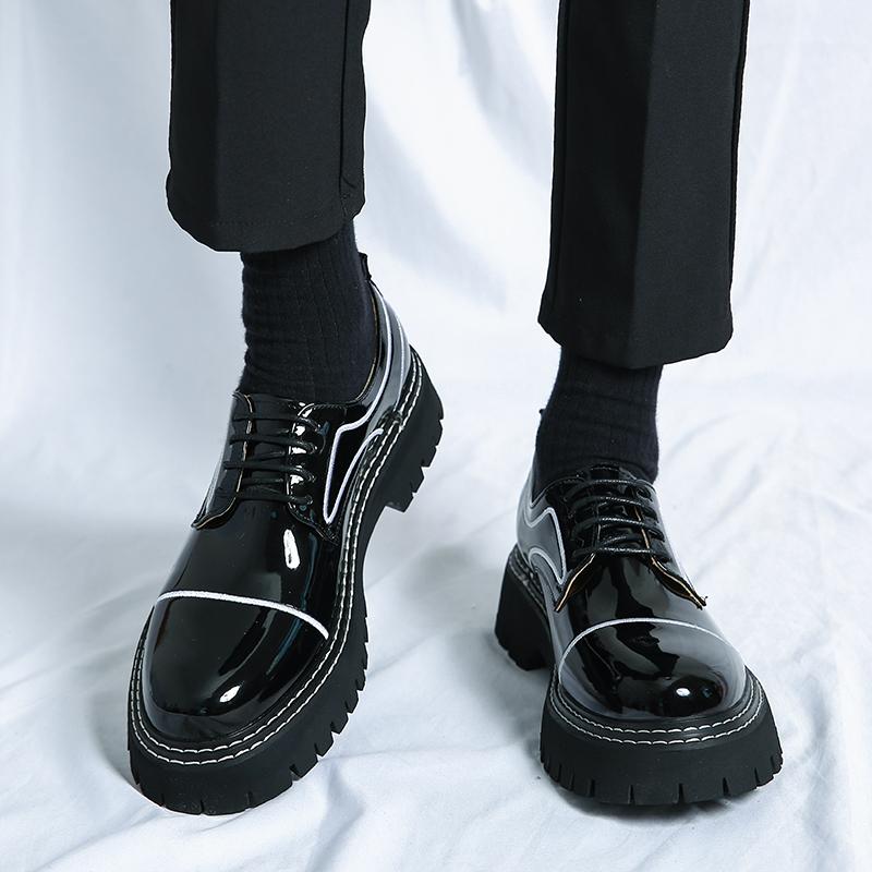 Men Oxfords Black Platform Elevator Punk Lacing Shoes Height Increase Thick Sole Leather Shoes