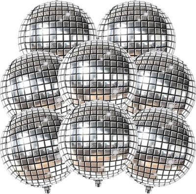 22 Inch 4D Silver Disco Ball Balloons, 8Pcs Metallic Sphere Disco Balloons for Disco Party Decorations, 70s 80s Party Decoration
