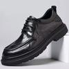 Men's New Casual Leather Breathable Round Head Thick Sole Soft Leather Soft Sole Men's Business British Knot Versatile