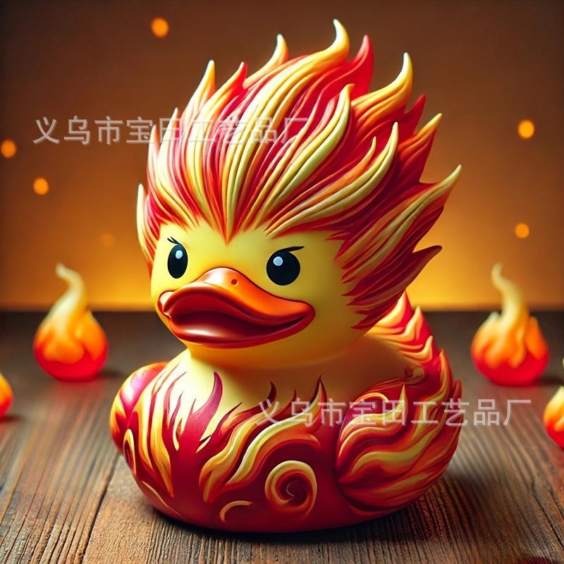 Creative Ice and Fire Collision Resin Cute Duck Resin Statue Small Ornament Home and Party Ornament
