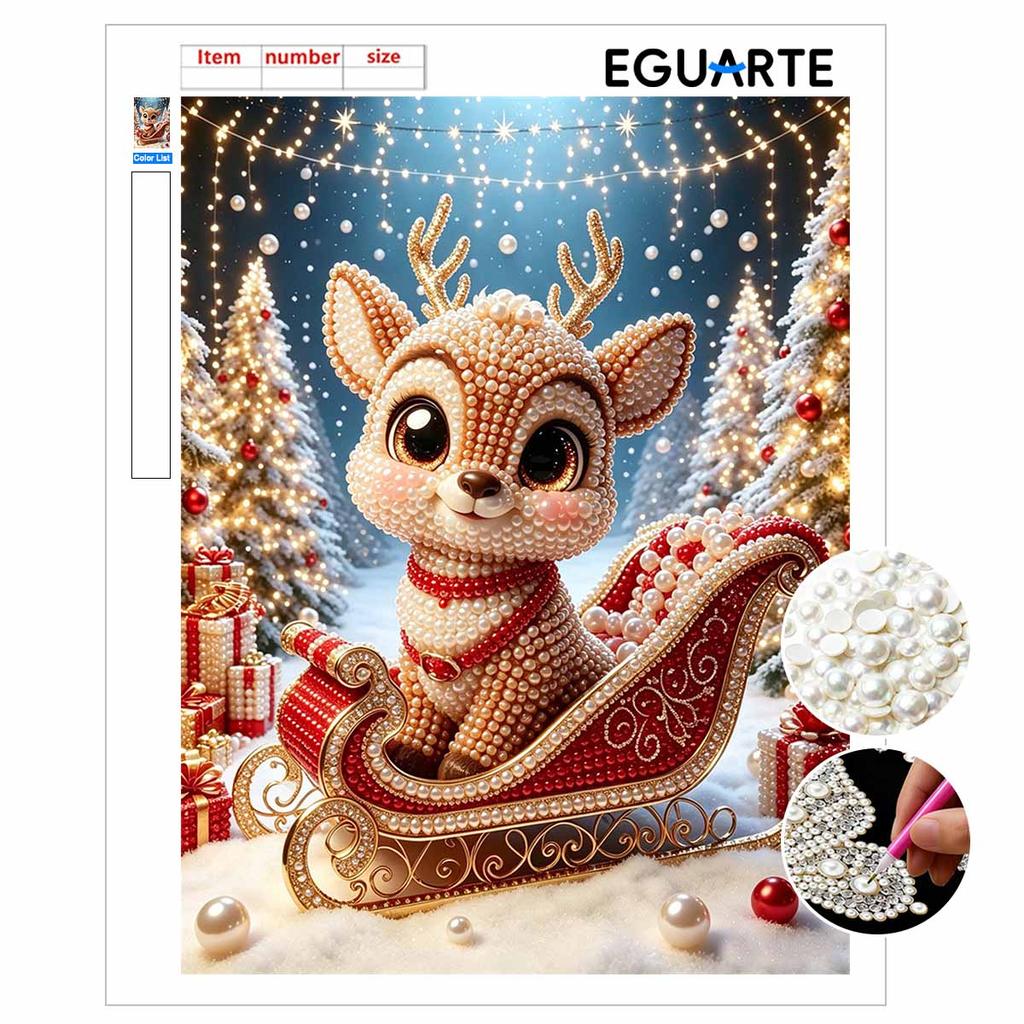 Christmas Pearl Painting Kit Handmade DIY Cute Reindeer Sleigh Home Decoration Painting