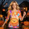 Women's Casual 3/4 Sleeve Halloween Print Pullover Shirt Round Neck Top Lightweight Soft Fabric Comfortable Fit