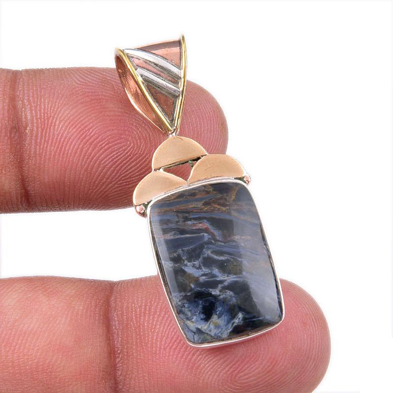 

Natural Pietersite Gemstone 925 Solid Sterling Silver TwoTone Pendant 1.50 p9l56
