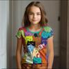 Girl Clothes Summer Cartoon Cat Graphic Children's Clothing  Doodling Short Sleeve O-Neck Top