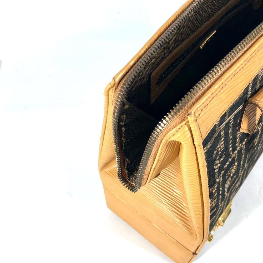 FENDI vintage Zucca logo Box-shaped bag Hand Bag Canvas/Leather Brown