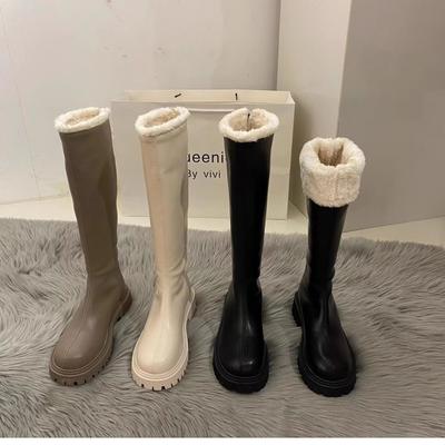 Small Long Tube Knight Long Boots Women's Shoes 2025 New Autumn and Winter Piled Thickened Cotton Shoes White Snow Boots