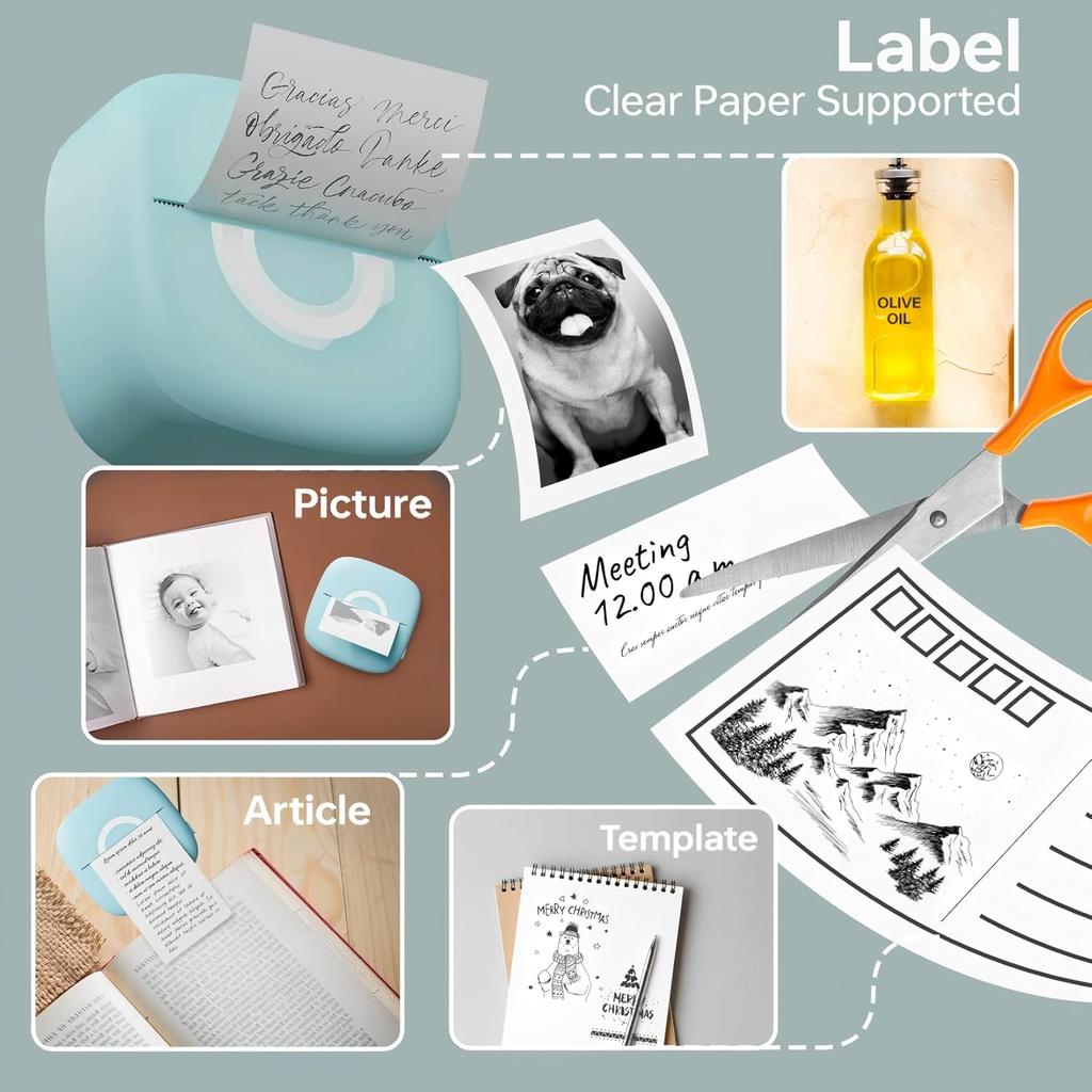 Mini Printer Sticker Thermal Printer with 3 Rolls Paper, Bluetooth Portable Phone Print Pods,Study Sticker Maker for Pictures, Photos, Journals, DIY,